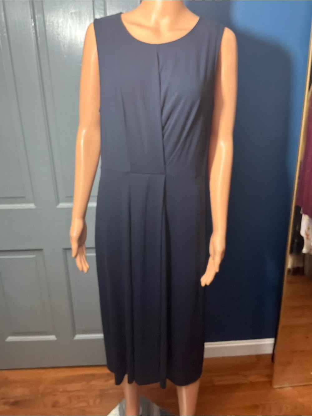 J. Jill Sleeveless Navy Pleated Midi Dress